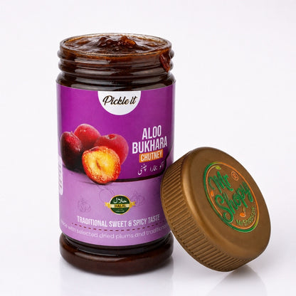 Aloo Bukhara Chatni Plum Chutney Jar on White Background by MrShopy