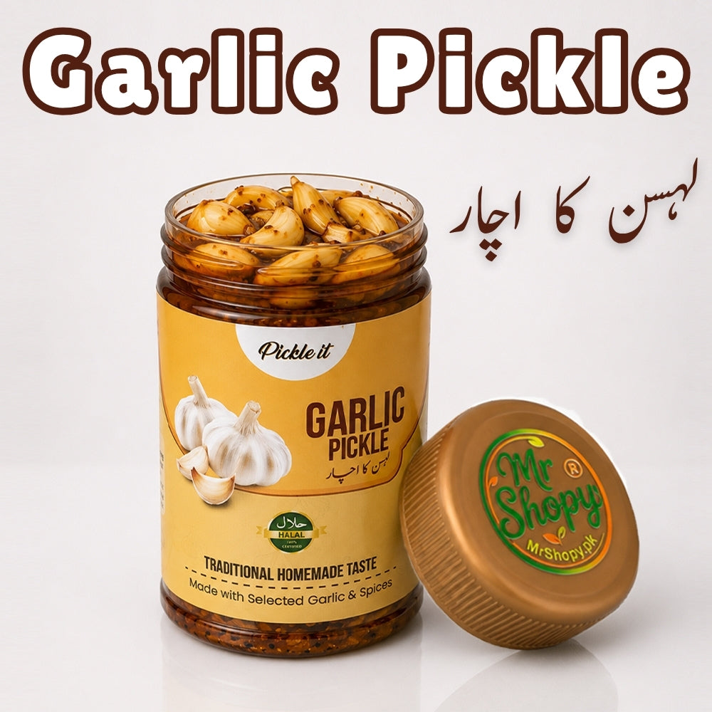 MrShopy Garlic Pickle (Lehsan Achar) 500g Jar – Traditional Pakistani Pickle