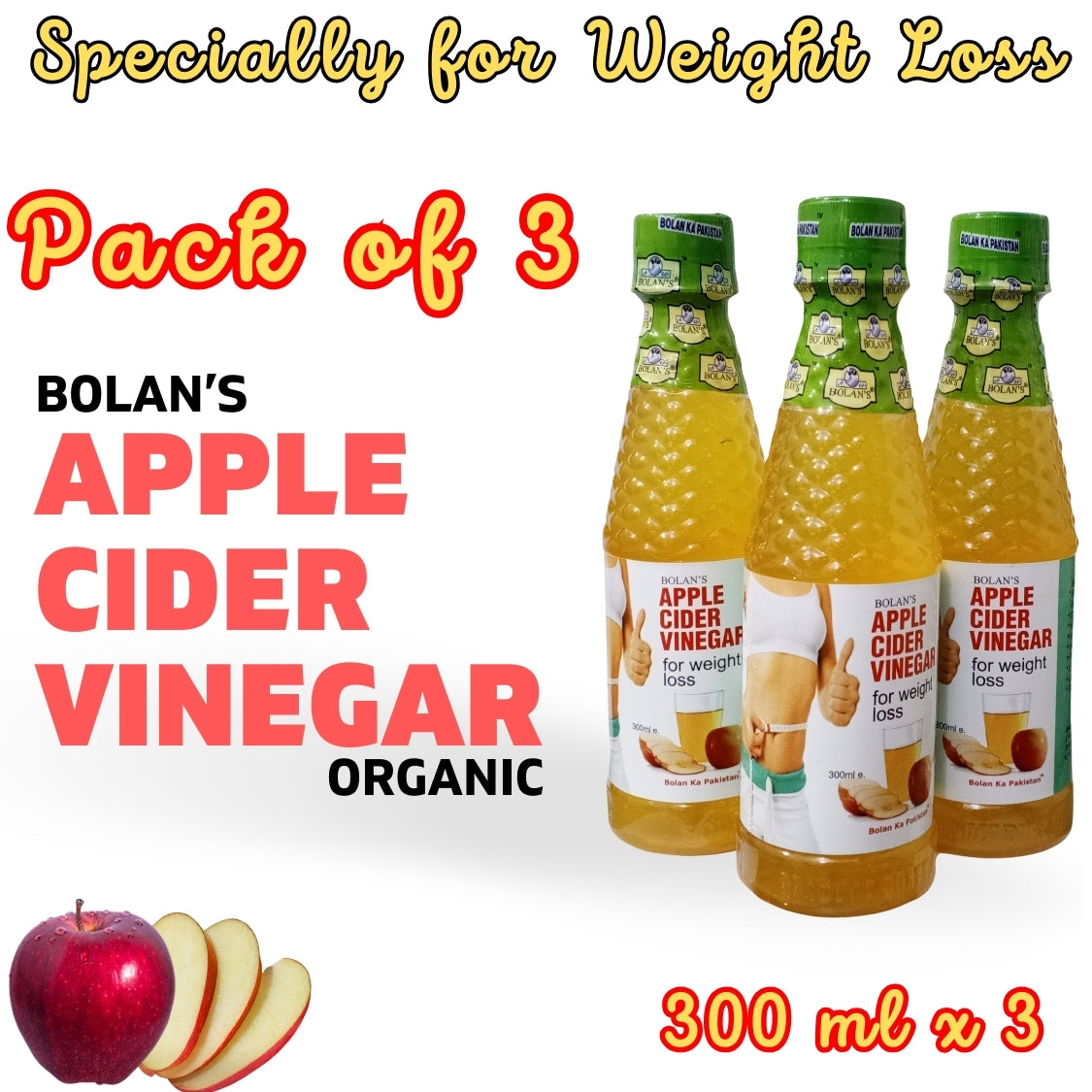 Pack of 3 Natural Apple Vinegar 300ml (Saib Ka Sirka)
