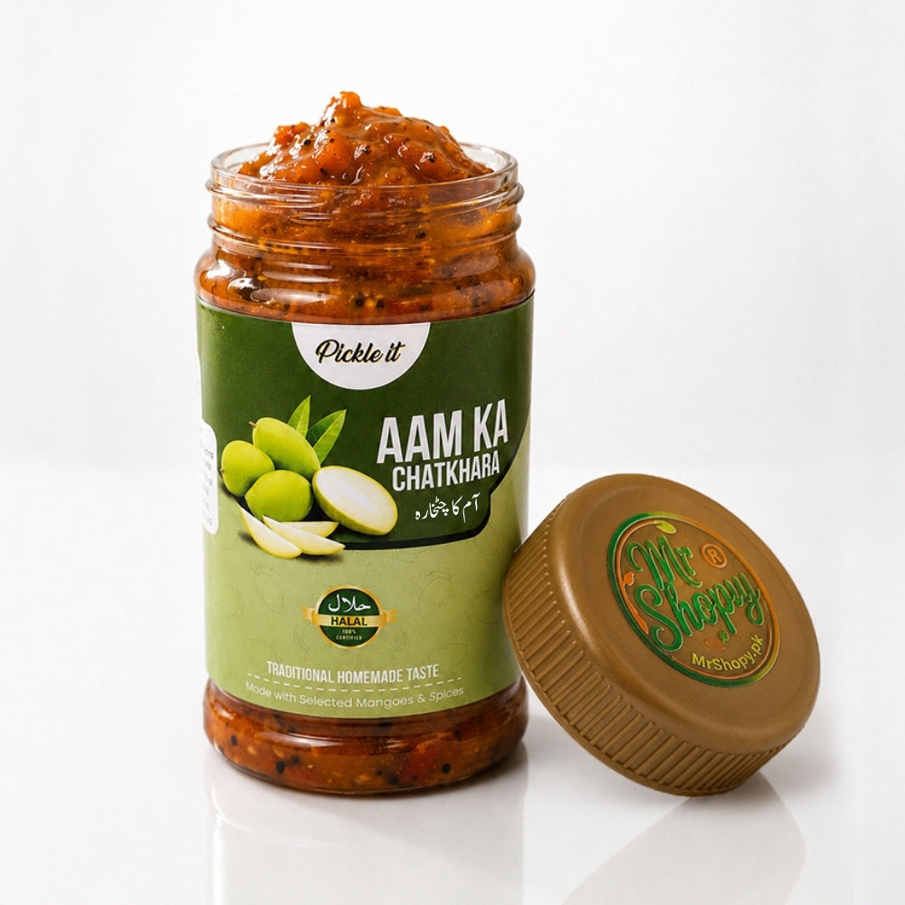 Aam Ki Chatni 450g seal packed mango chutney jar by Mr Shopy on white background